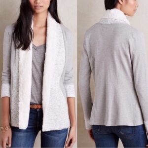 Anthropologie Saturday Sunday Faux Fur Open Cardigan Gray Neutral Size Small